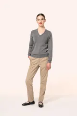 Jersey lana merina cuello de pico mujer