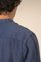 Camisa cuello mao efecto lavado de lino hombre