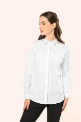 Camisa sarga manga larga mujer
