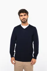 Jersey lana merina cuello de pico hombre