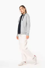 Sudadera capucha y cremallera contrastada mujer