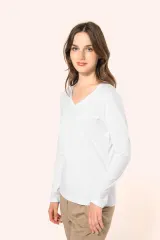 Camiseta Supima® cuello de pico manga larga mujer