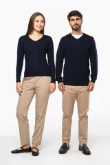 Jersey lana merina cuello de pico mujer