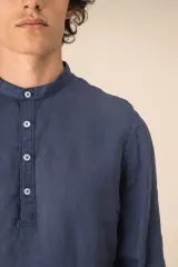 Camisa cuello mao efecto lavado de lino hombre