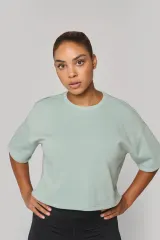 Sudadera crop cuello redondo y manga corta mujer