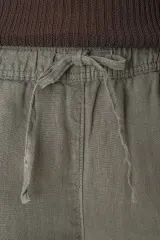 Pantalón efecto lavado de lino mujer