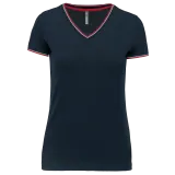 Camiseta de punto piqué con cuello de pico mujer
