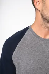 Sudadera bicolor algodón orgánico French Terry cuello redondo mangas raglan hombre