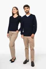 Jersey lana merina cuello de pico mujer