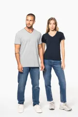 Camiseta de punto piqué con cuello de pico mujer