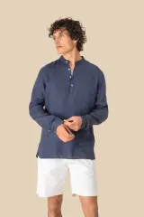 Camisa cuello mao efecto lavado de lino hombre