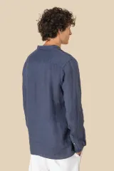 Camisa cuello mao efecto lavado de lino hombre