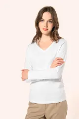 Camiseta Supima® cuello de pico manga larga mujer