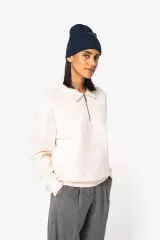 Sudadera ecorresponsable 1/4 cremallera cuello tipo polo y hombros caídos unisex
