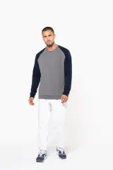 Sudadera bicolor algodón orgánico French Terry cuello redondo mangas raglan hombre