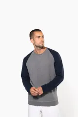 Sudadera bicolor algodón orgánico French Terry cuello redondo mangas raglan hombre