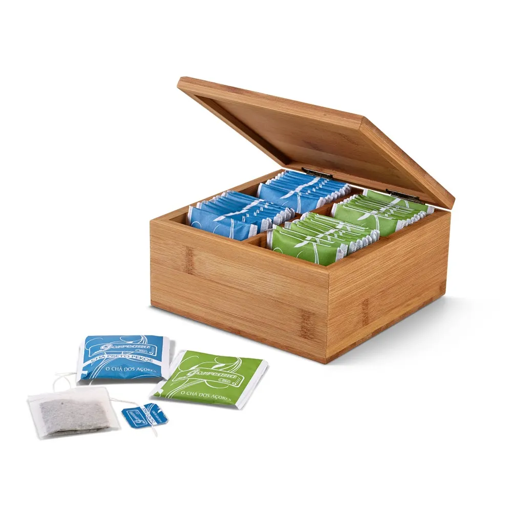 ARNICA. Caja de té de bambú con 4 compartimentos y cierre magnético