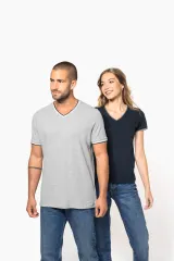 Camiseta de punto piqué con cuello de pico mujer