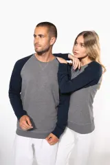 Sudadera bicolor algodón orgánico French Terry cuello redondo mangas raglan hombre