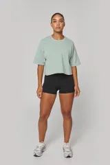 Sudadera crop cuello redondo y manga corta mujer