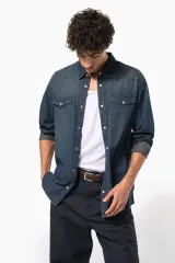 Camisa denim manga larga hombre