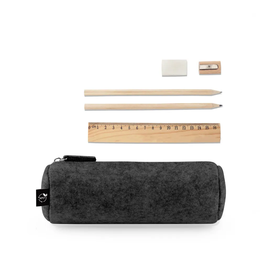 NOMAD. Estuche multiusos en fieltro reciclado (100% rPET) con regla, lápices, goma y sacapuntas