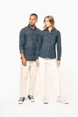 Camisa denim manga larga hombre