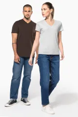 Camiseta de manga cota y cuello de pico mujer