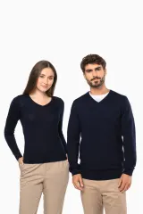 Jersey lana merina cuello de pico mujer