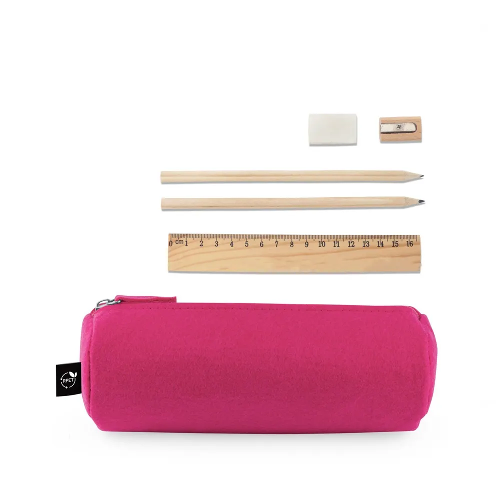 NOMAD. Estuche multiusos en fieltro reciclado (100% rPET) con regla, lápices, goma y sacapuntas