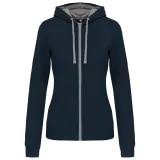 Sudadera capucha y cremallera contrastada mujer