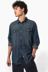 Camisa denim manga larga hombre
