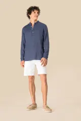 Camisa cuello mao efecto lavado de lino hombre