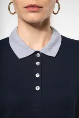 Polo piqué bicolor mujer