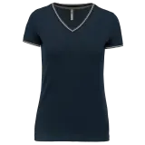 Camiseta de punto piqué con cuello de pico mujer