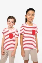 Camiseta Marinero a rayas con bolsillo manga corta para niños
