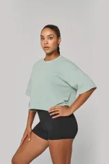 Sudadera crop cuello redondo y manga corta mujer