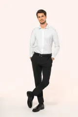 Camisa sarga manga larga hombre