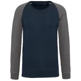 Sudadera bicolor algodón orgánico French Terry cuello redondo mangas raglan hombre
