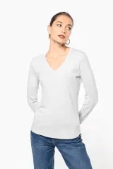 Camiseta manga larga y cuello de pico mujer