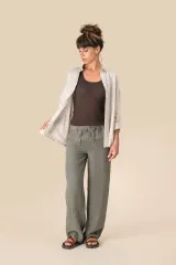Pantalón efecto lavado de lino mujer