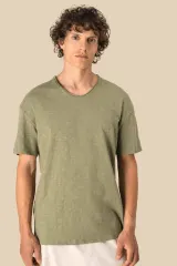 Camiseta ecorresponsable cuello slub y hombros caídos hombre